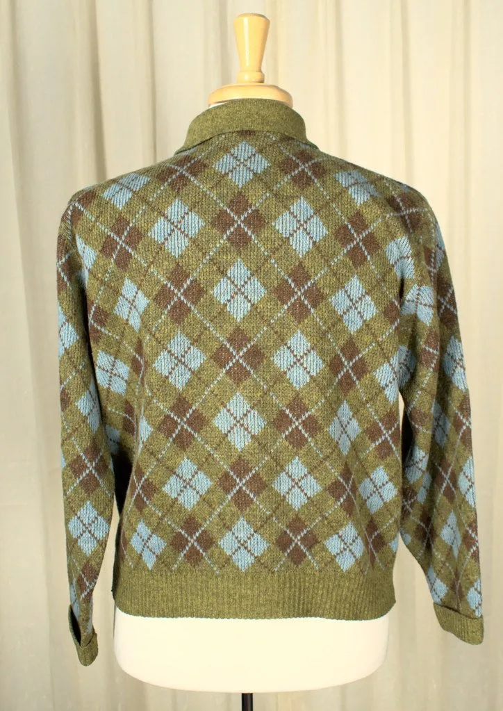 1960s Lime Green Argyle Sweater
