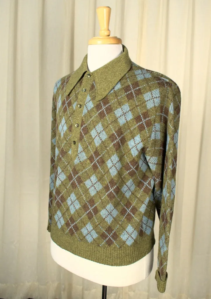 1960s Lime Green Argyle Sweater