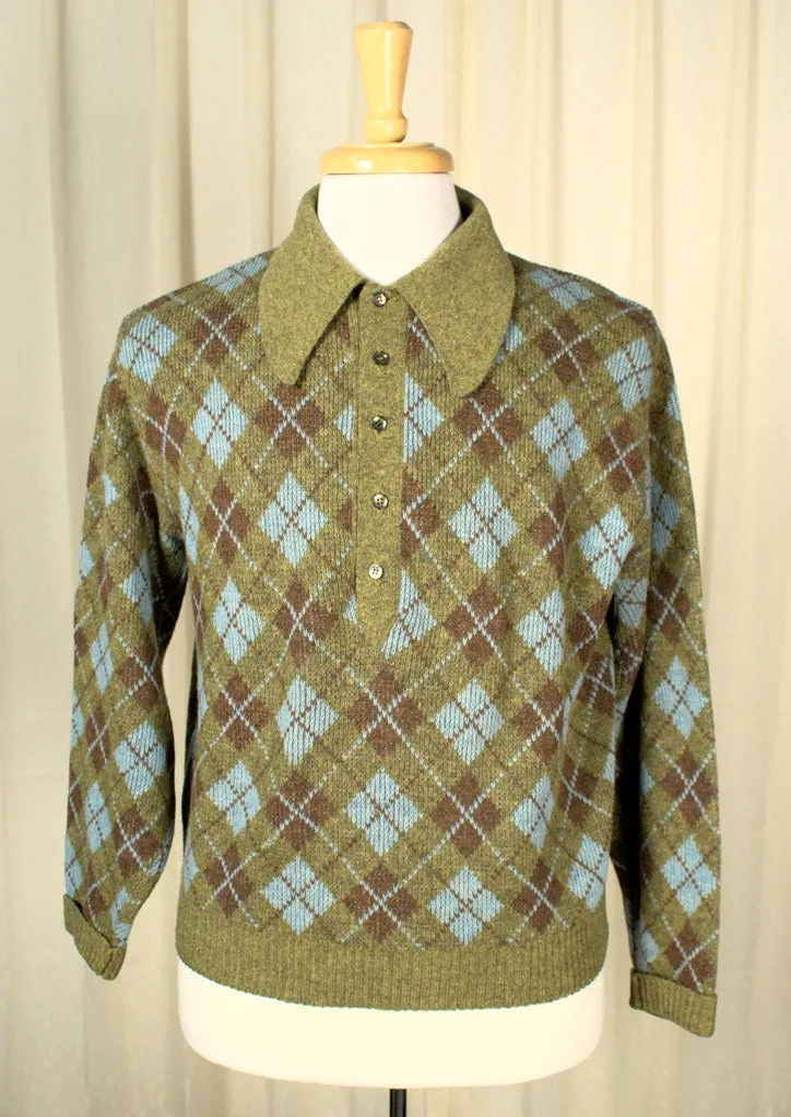 1960s Lime Green Argyle Sweater