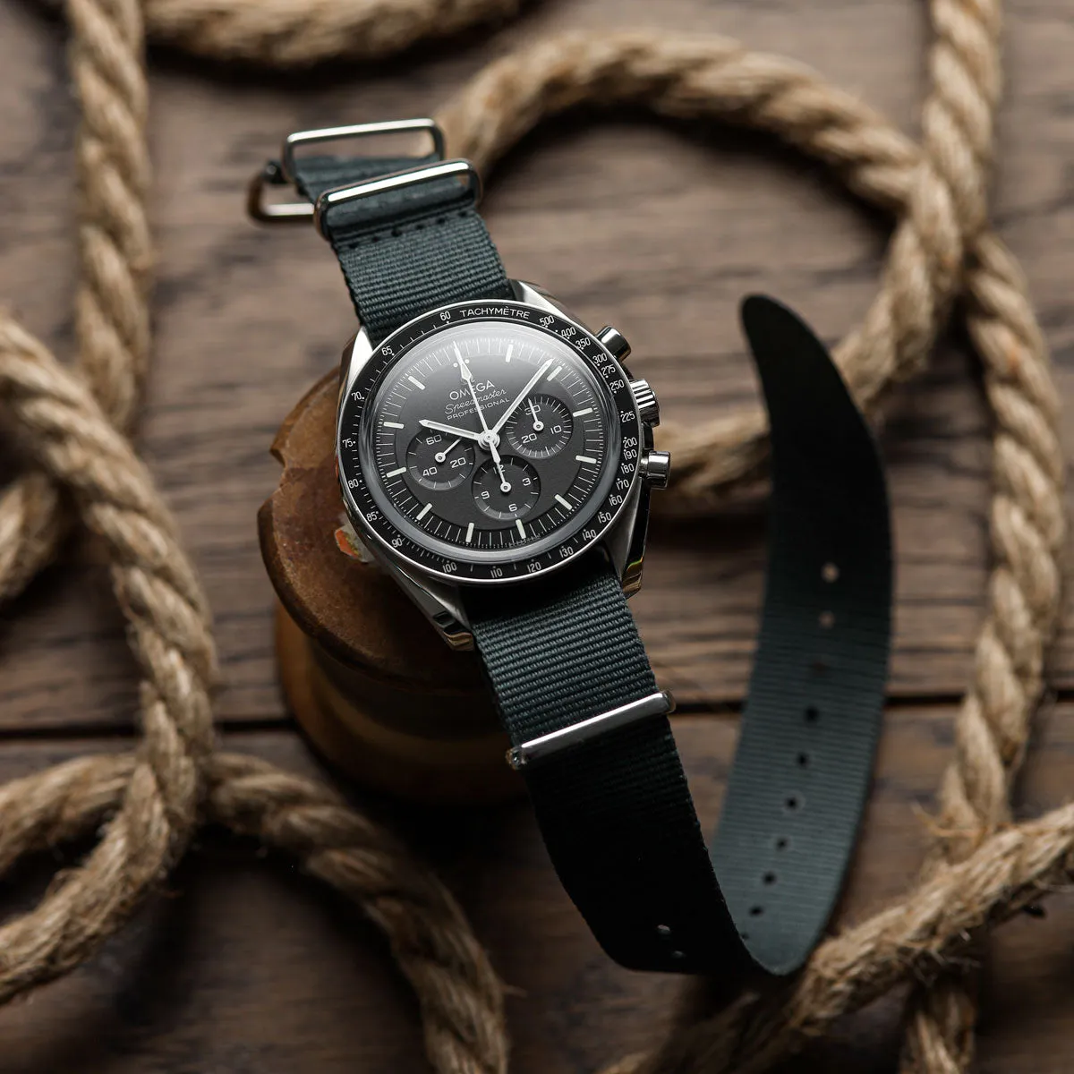 1973 British Military Watch Strap: CADET - Admiralty Grey, IP Black