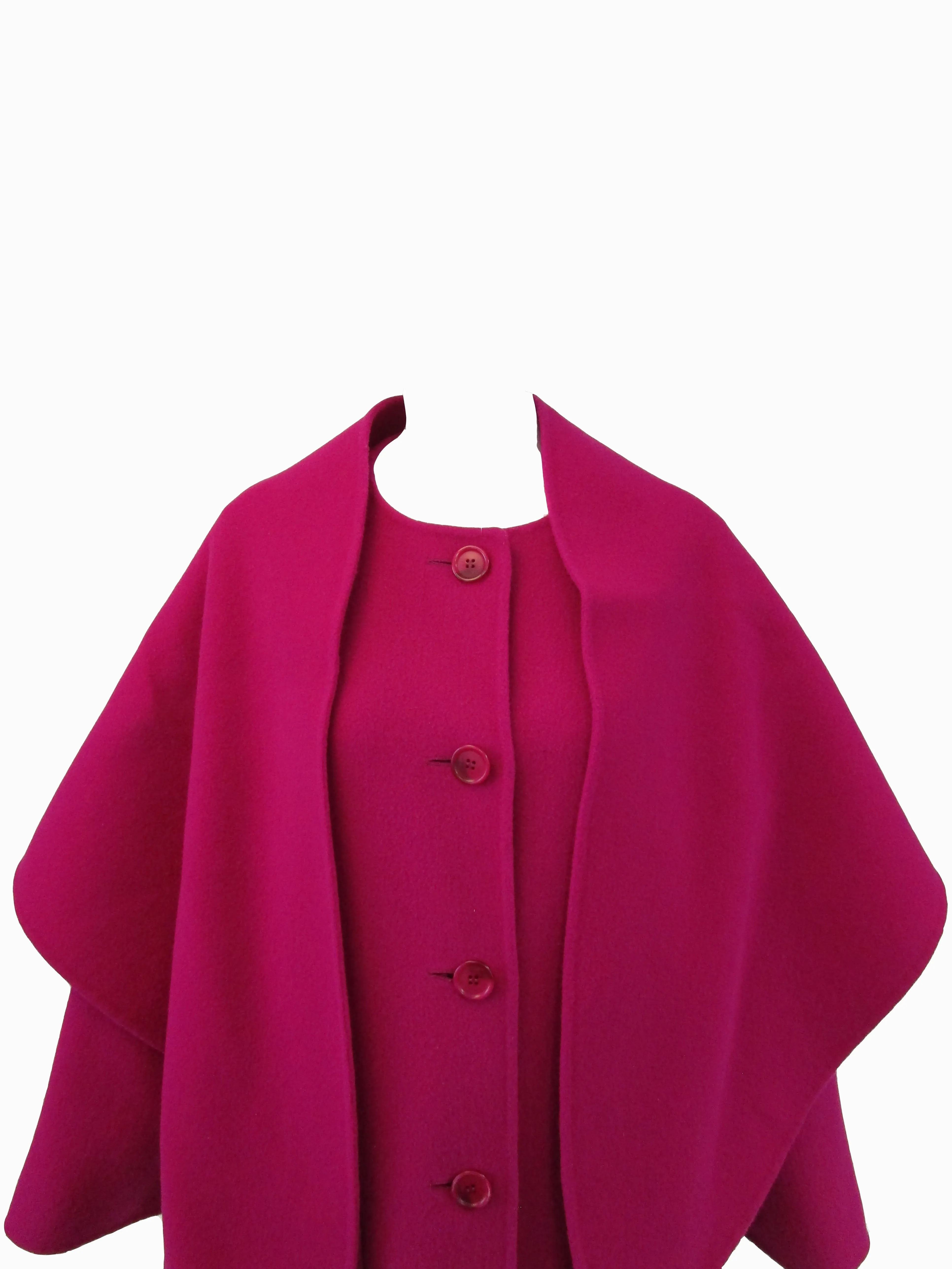 1980s Carolyne Roehm Fuschia Wool Oversized Coat and Shawl