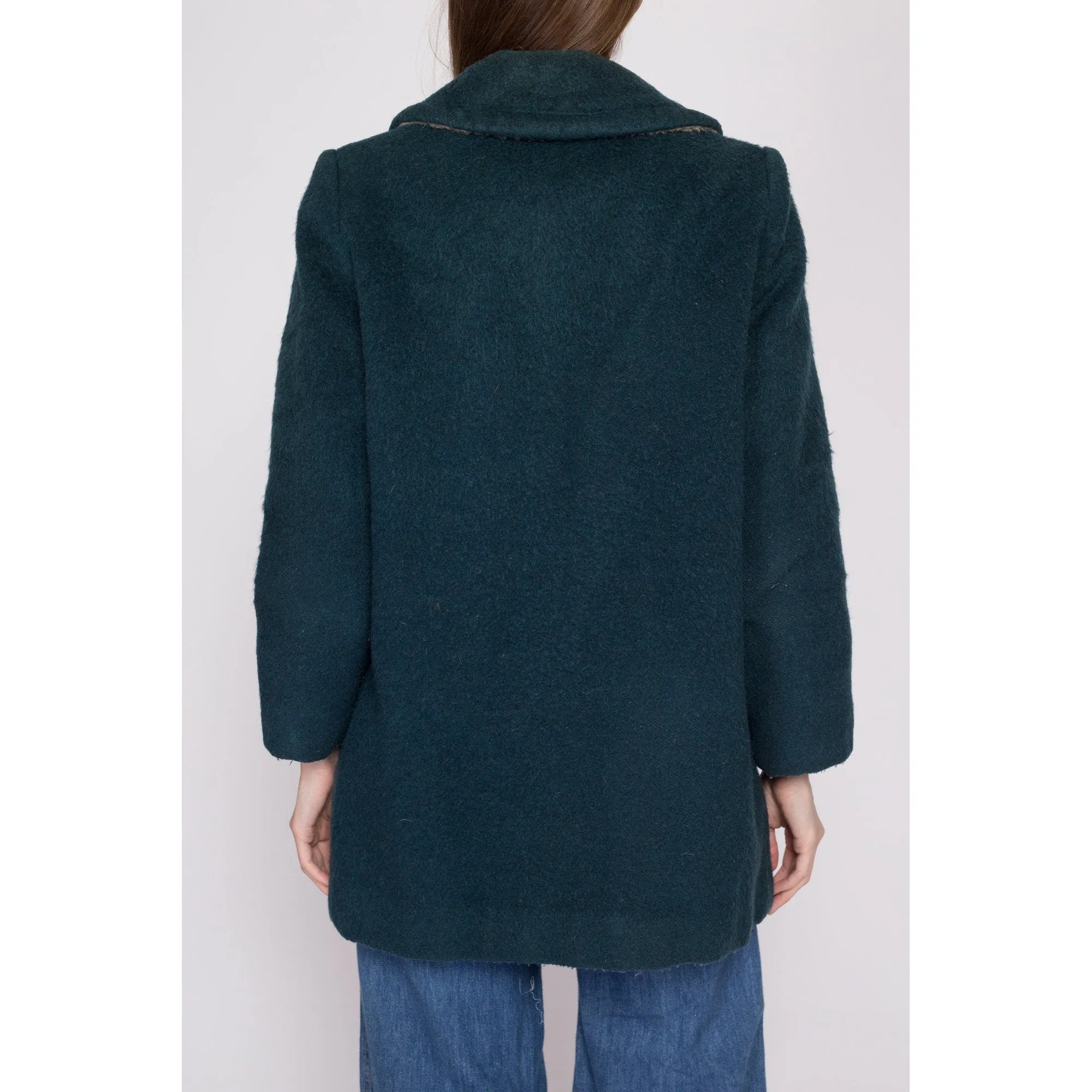 60s 70s Emerald Green Double Breasted Coat - Petite Small to Medium