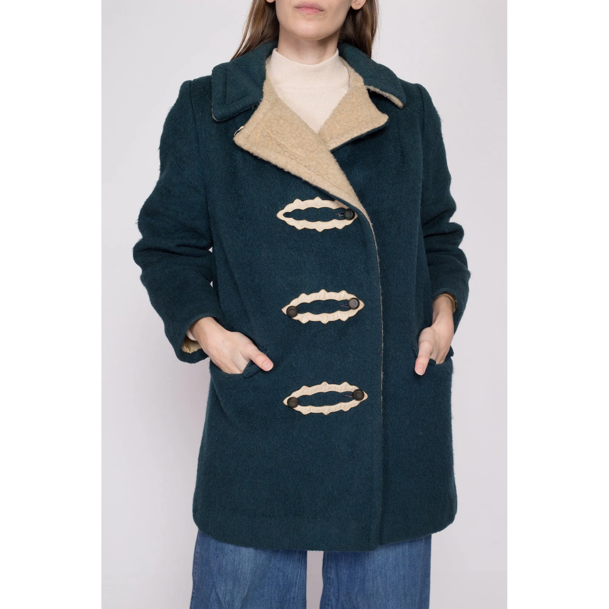 60s 70s Emerald Green Double Breasted Coat - Petite Small to Medium