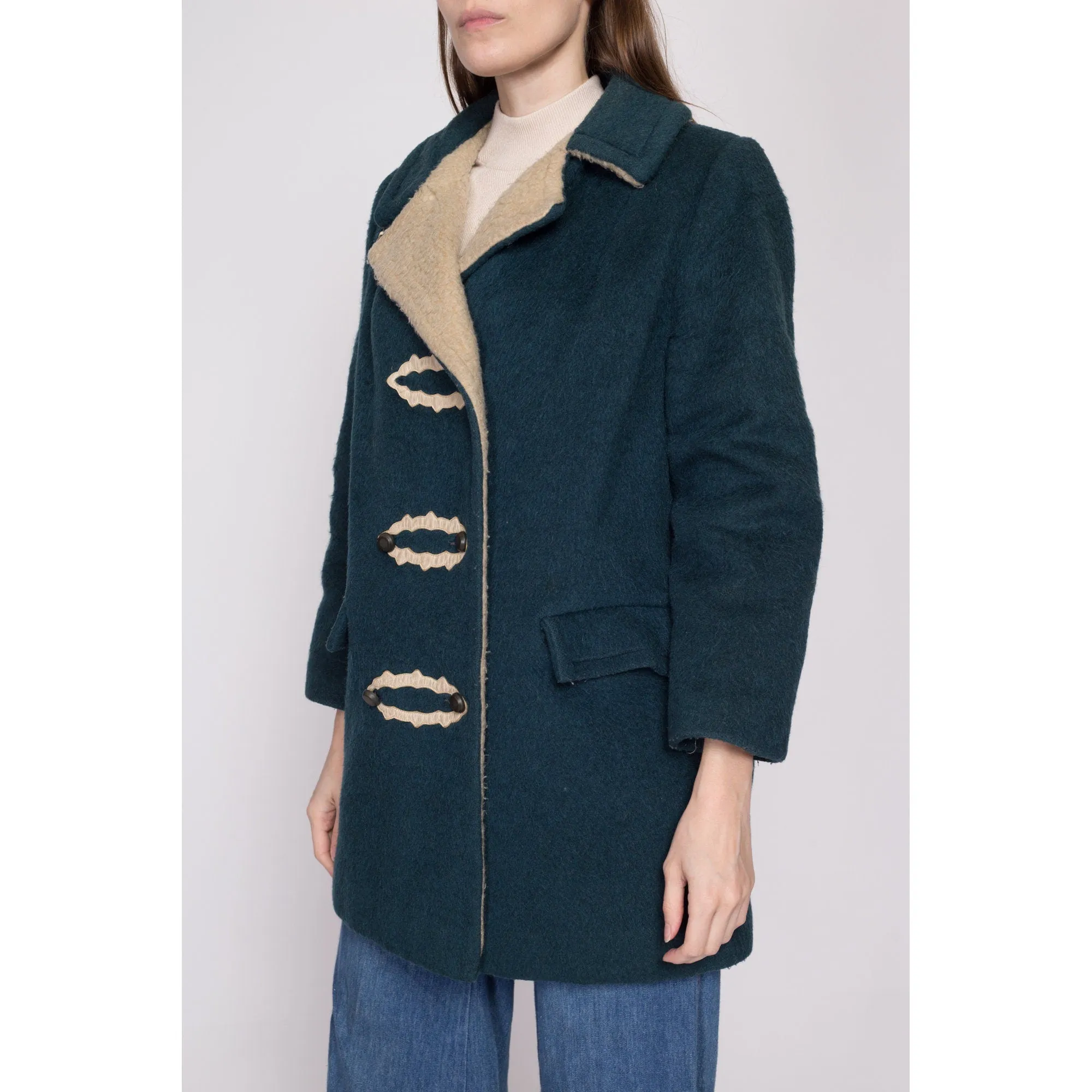 60s 70s Emerald Green Double Breasted Coat - Petite Small to Medium