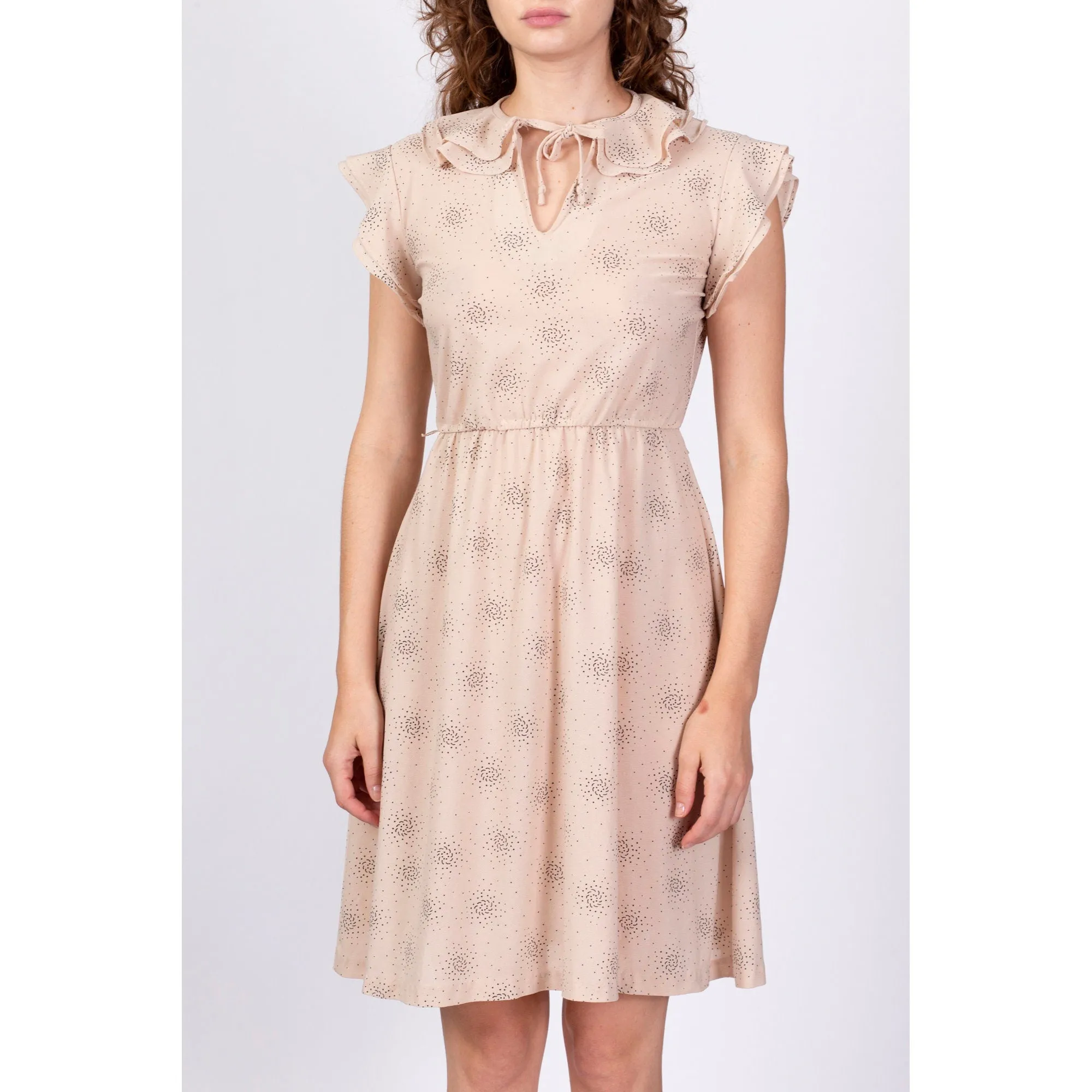 70s Does 1940s Style Pinwheel Mini Dress - Petite Small