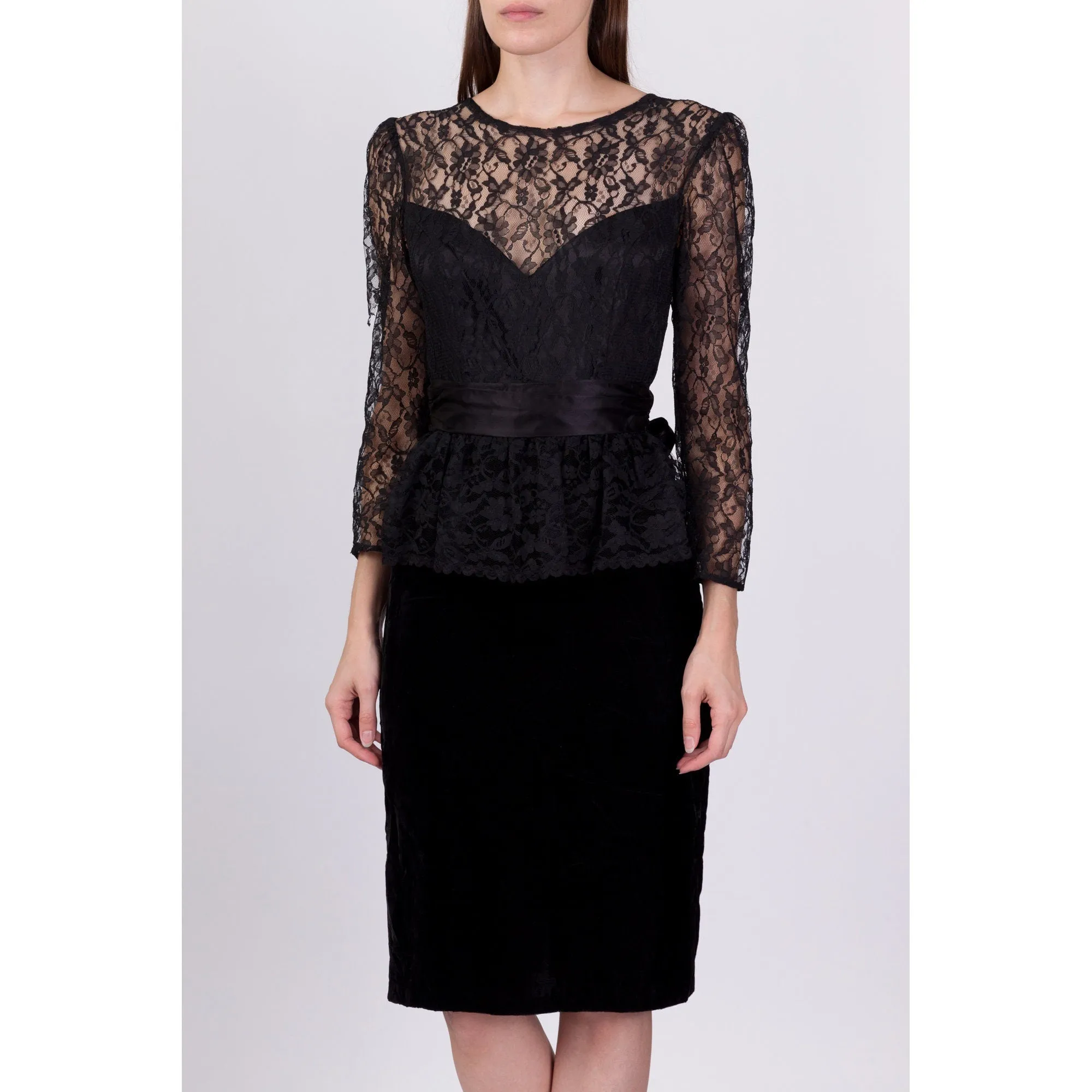 80s Gunne Sax Black Lace Low Back Party Dress - Extra Small