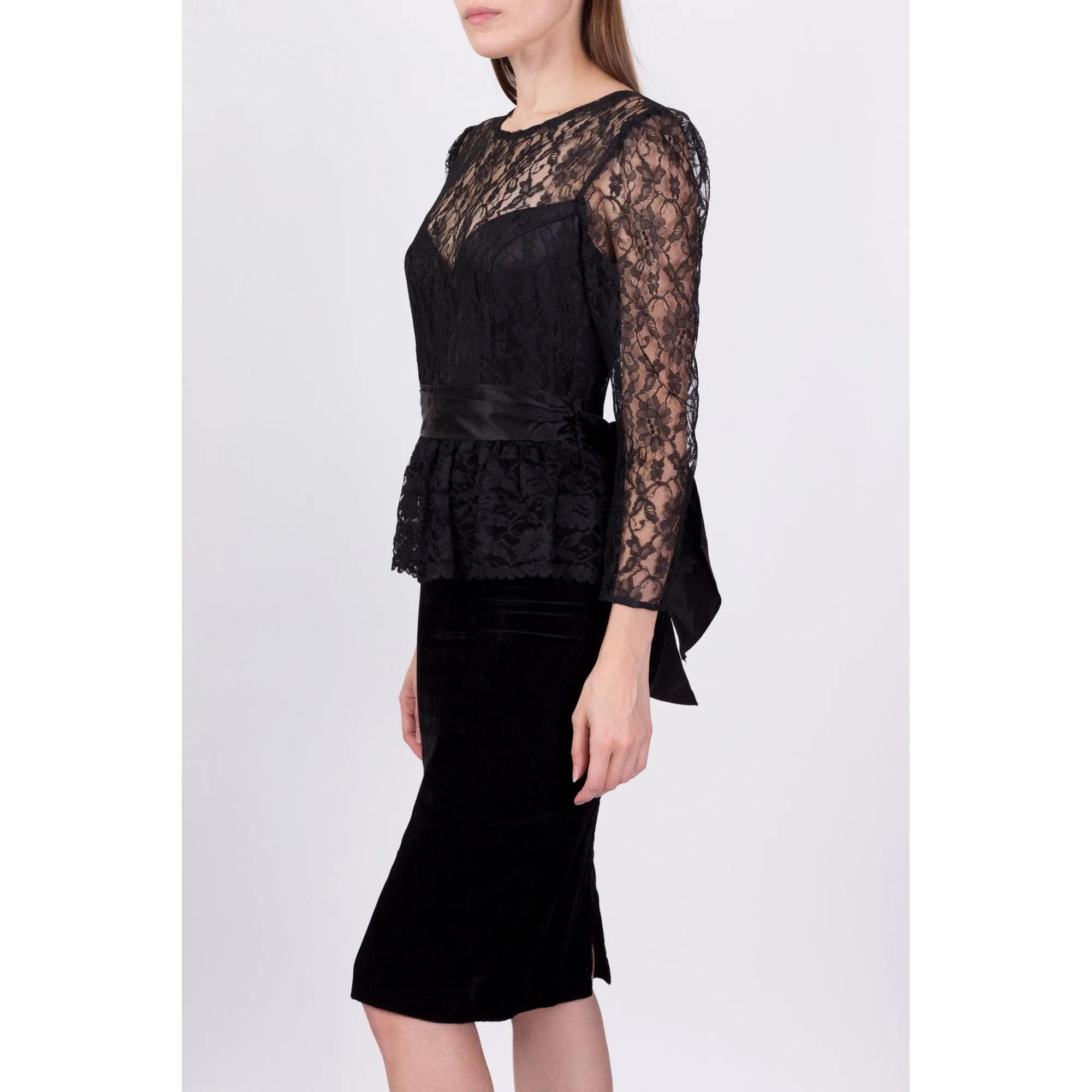 80s Gunne Sax Black Lace Low Back Party Dress - Extra Small