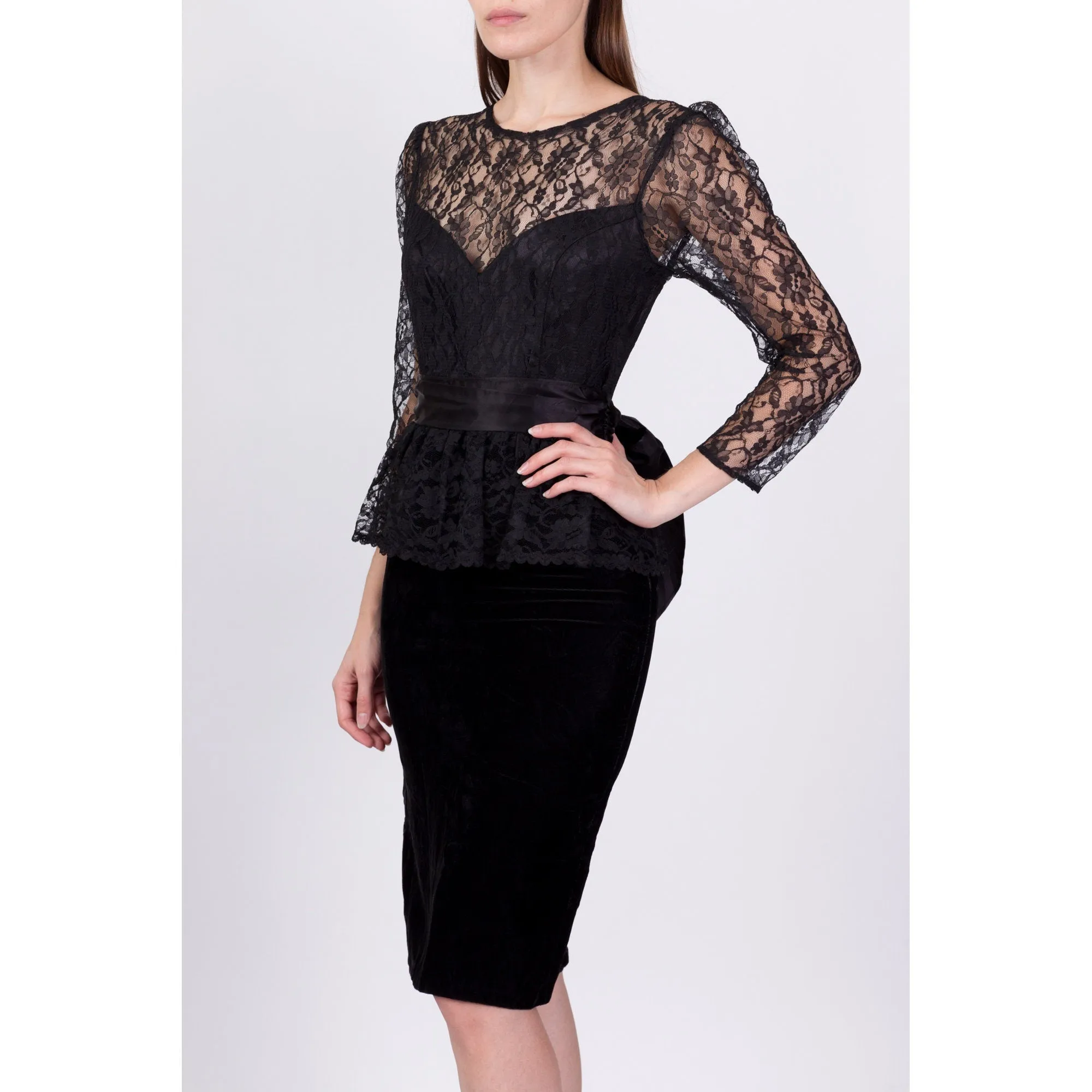 80s Gunne Sax Black Lace Low Back Party Dress - Extra Small