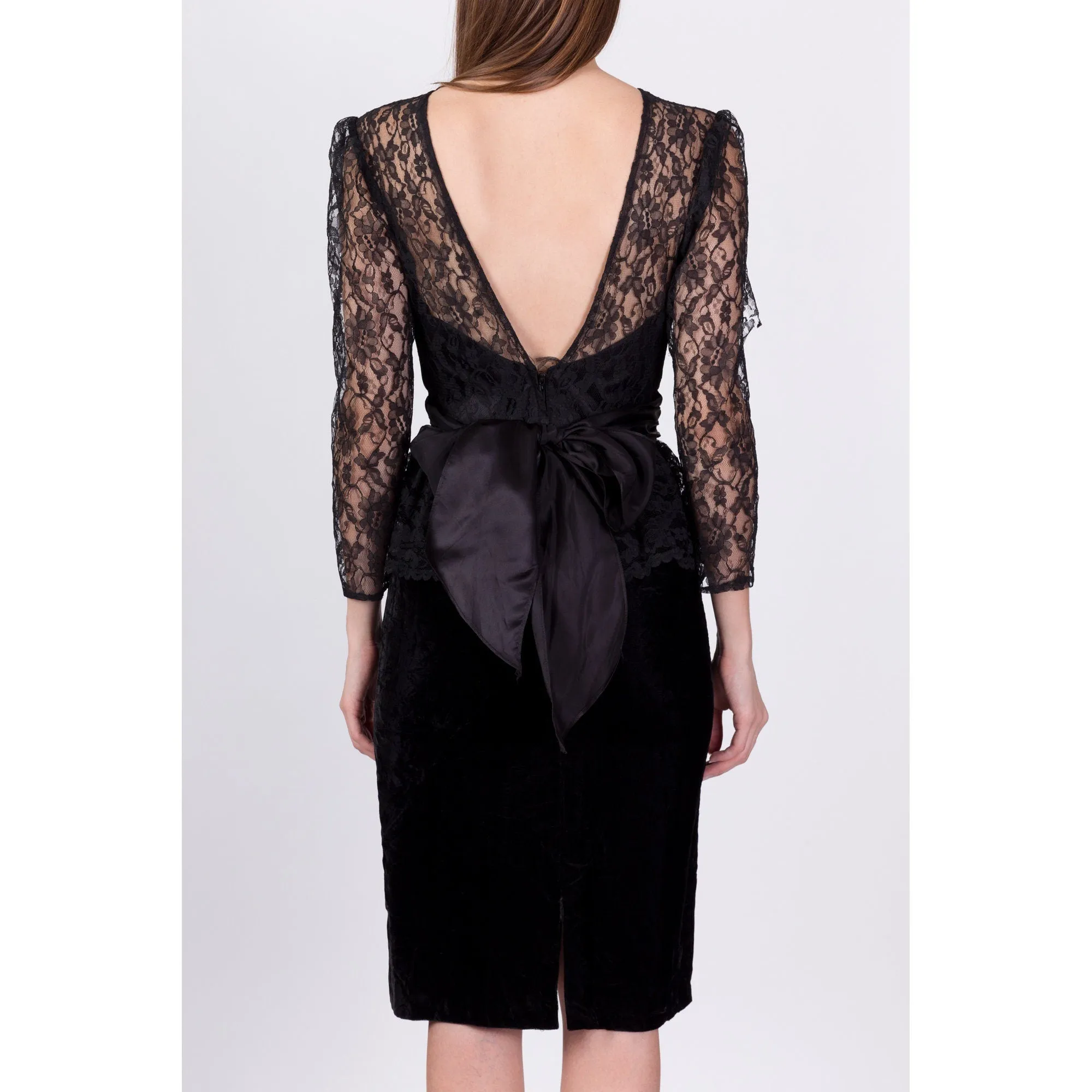 80s Gunne Sax Black Lace Low Back Party Dress - Extra Small