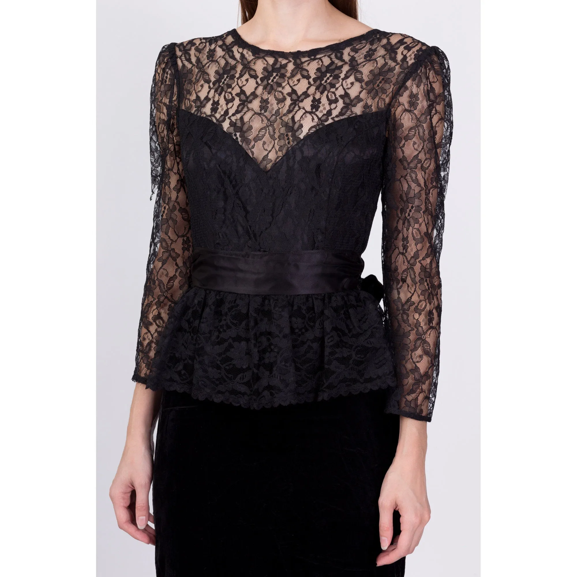 80s Gunne Sax Black Lace Low Back Party Dress - Extra Small