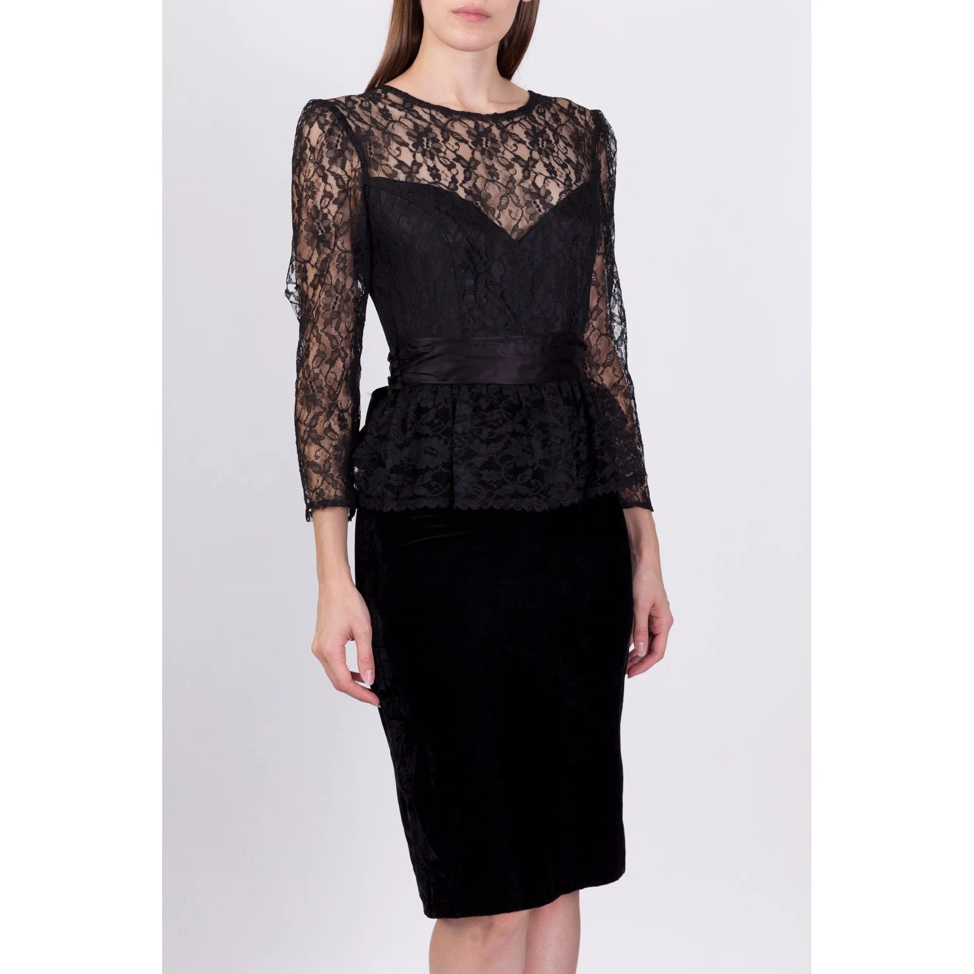 80s Gunne Sax Black Lace Low Back Party Dress - Extra Small