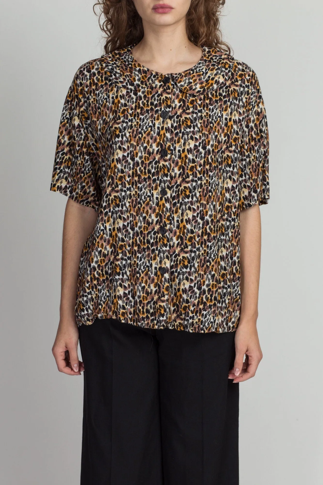 80s Leopard Print Peter Pan Collar Shirt - Extra Large