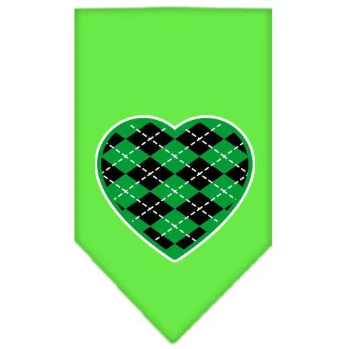 Argyle Heart Green Screen Print Bandana Lime Green Small