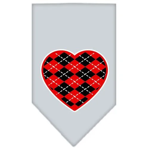 Argyle Heart Red Screen Print Bandana Grey Large