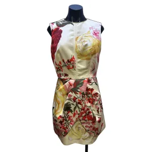 Blumarine Floral Print Satin Sleeveless Cocktail Dress w/Draped Skirt Design Small