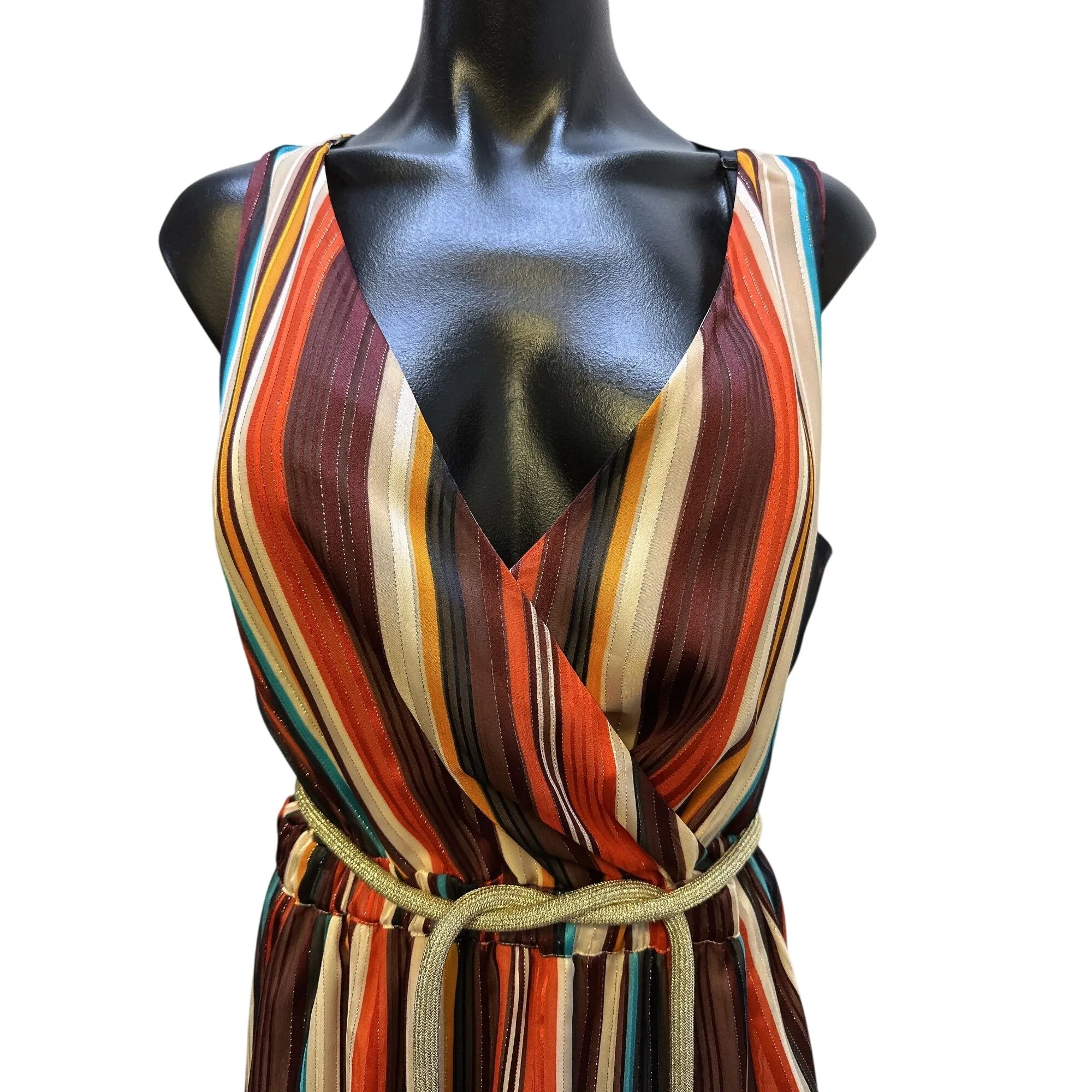 Boston Proper Striped Sleeveless Maxi Dress w/Tassel Belt Size S