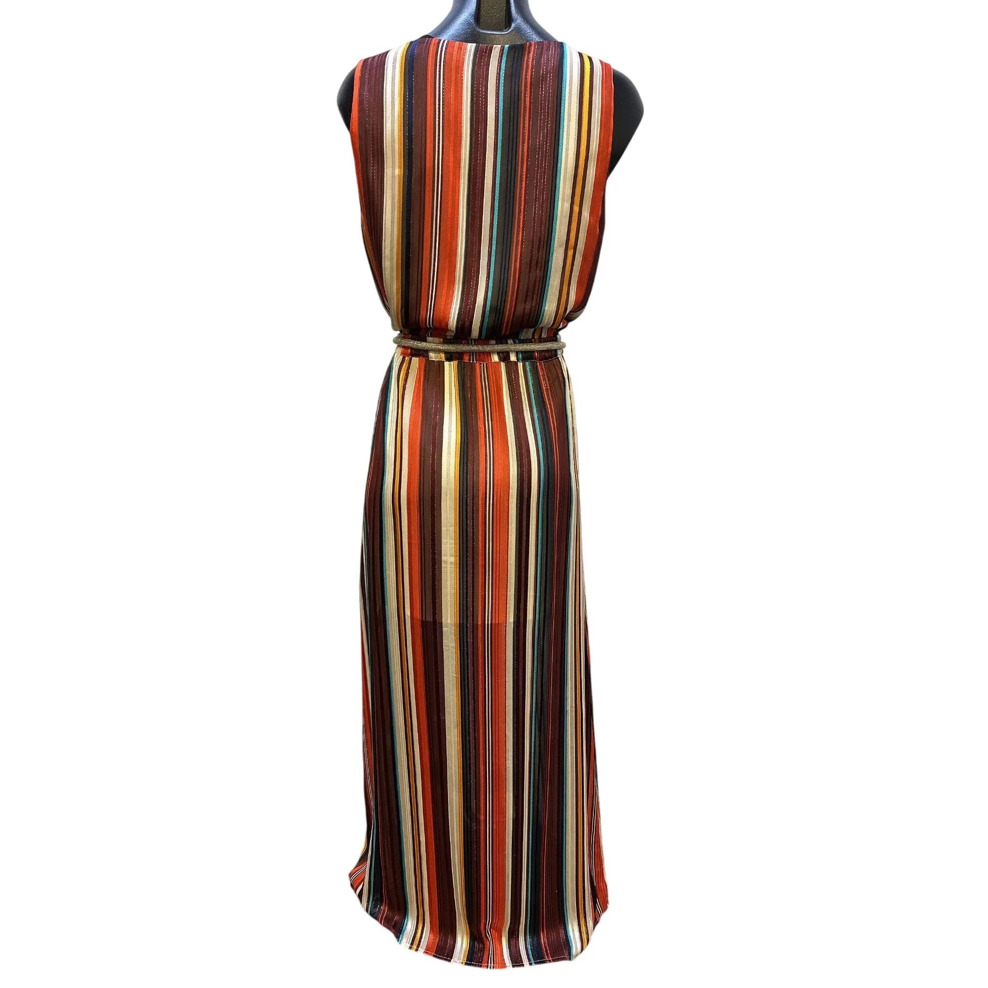Boston Proper Striped Sleeveless Maxi Dress w/Tassel Belt Size S