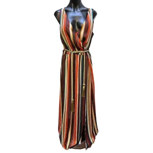 Boston Proper Striped Sleeveless Maxi Dress w/Tassel Belt Size S