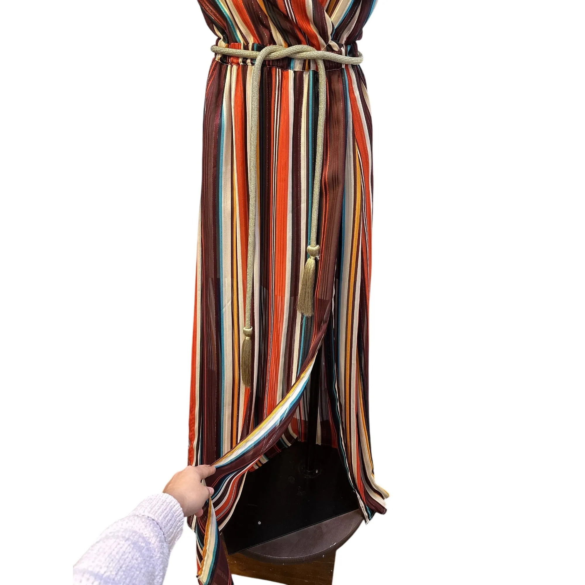 Boston Proper Striped Sleeveless Maxi Dress w/Tassel Belt Size S