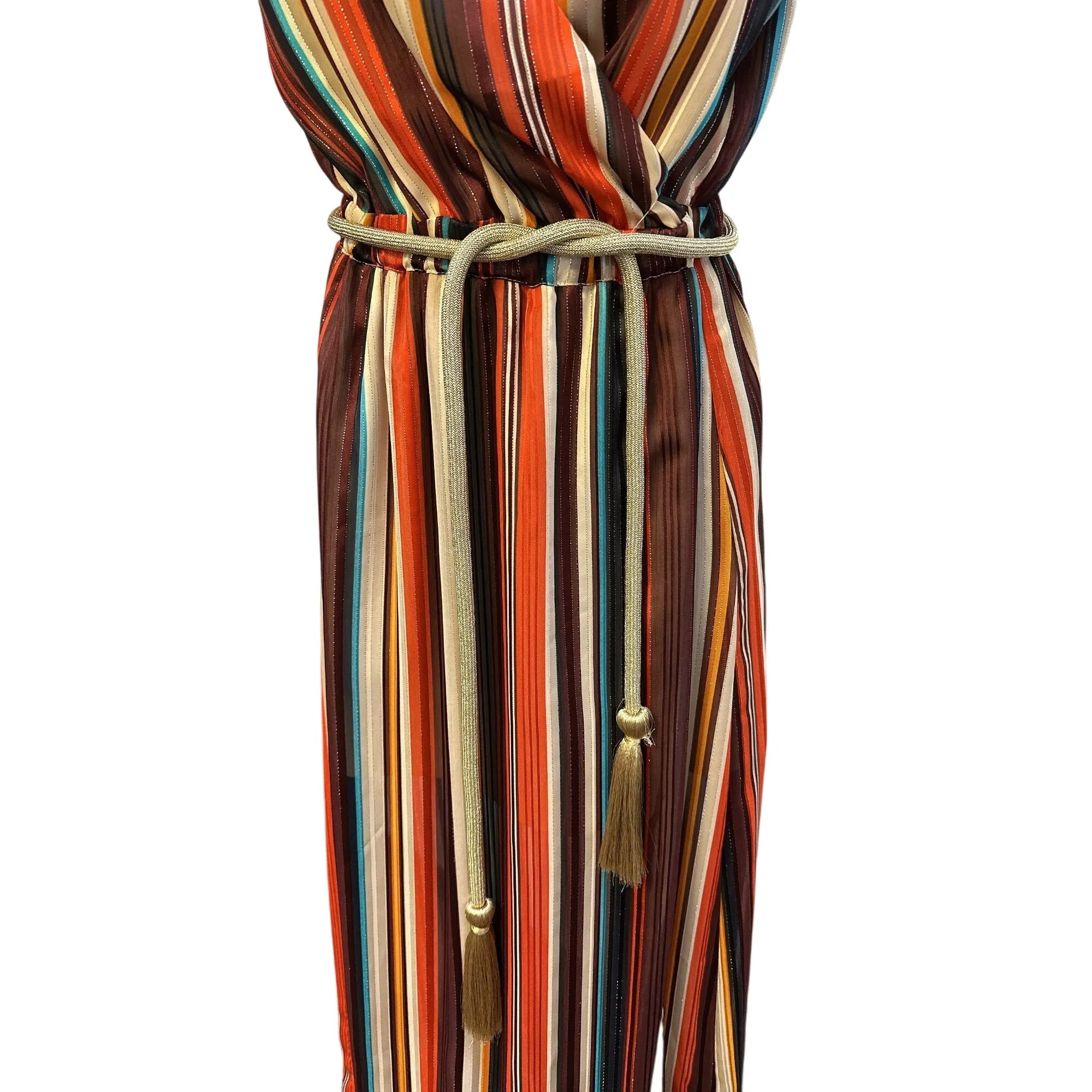 Boston Proper Striped Sleeveless Maxi Dress w/Tassel Belt Size S