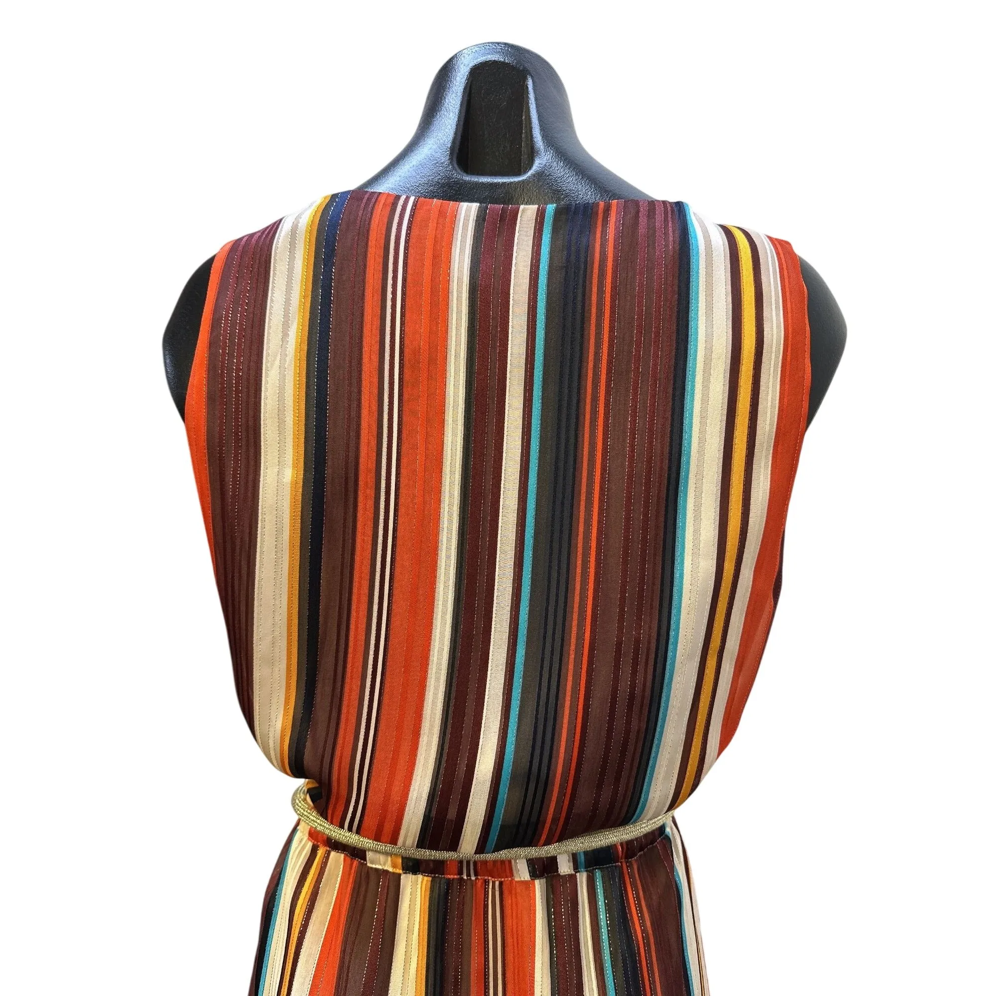 Boston Proper Striped Sleeveless Maxi Dress w/Tassel Belt Size S