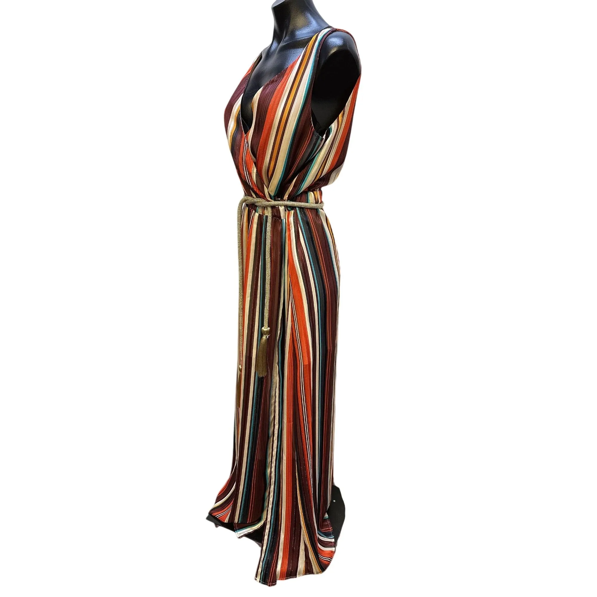 Boston Proper Striped Sleeveless Maxi Dress w/Tassel Belt Size S