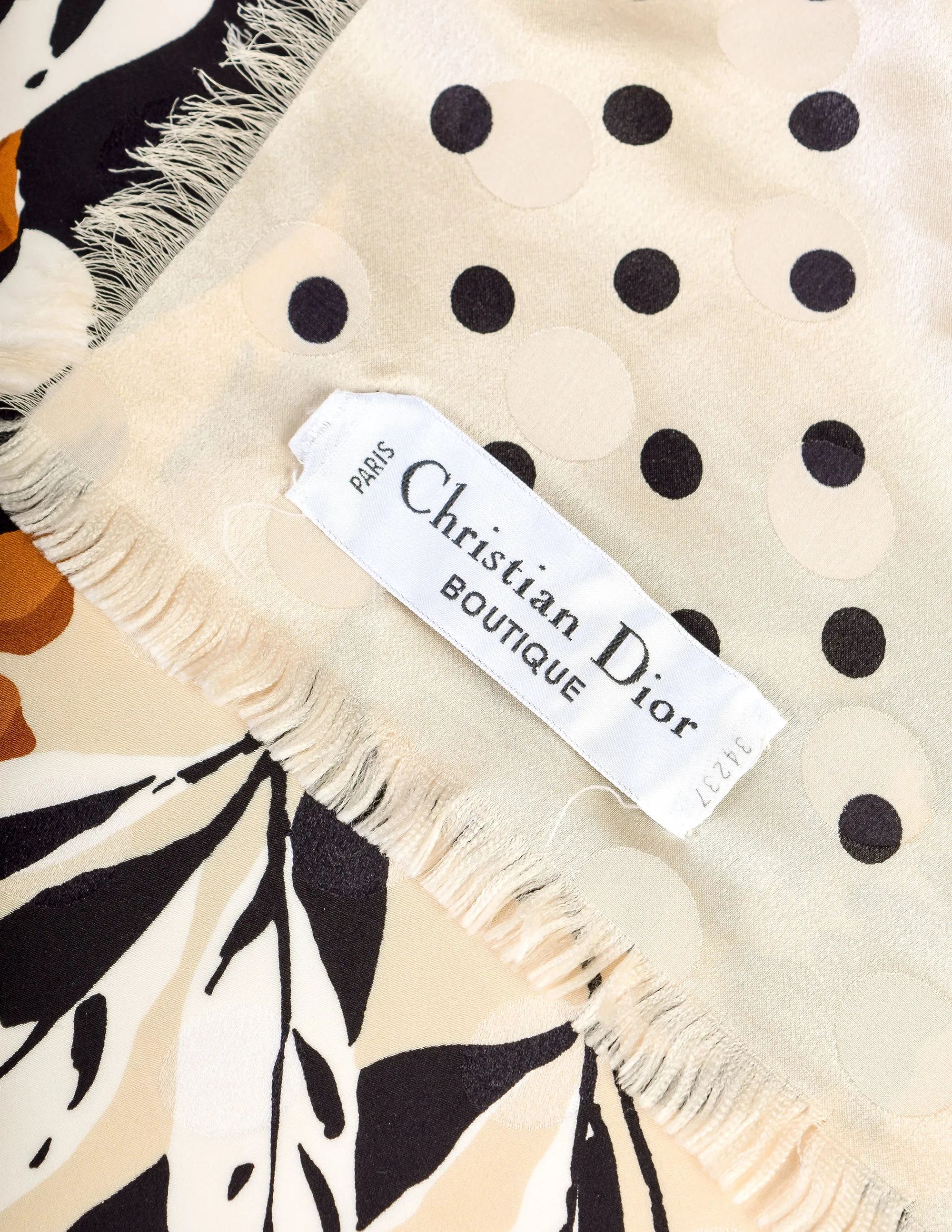 Christian Dior Vintage Hydrangea Floral Polka Dot Jacquard Massive Silk Scarf Shawl
