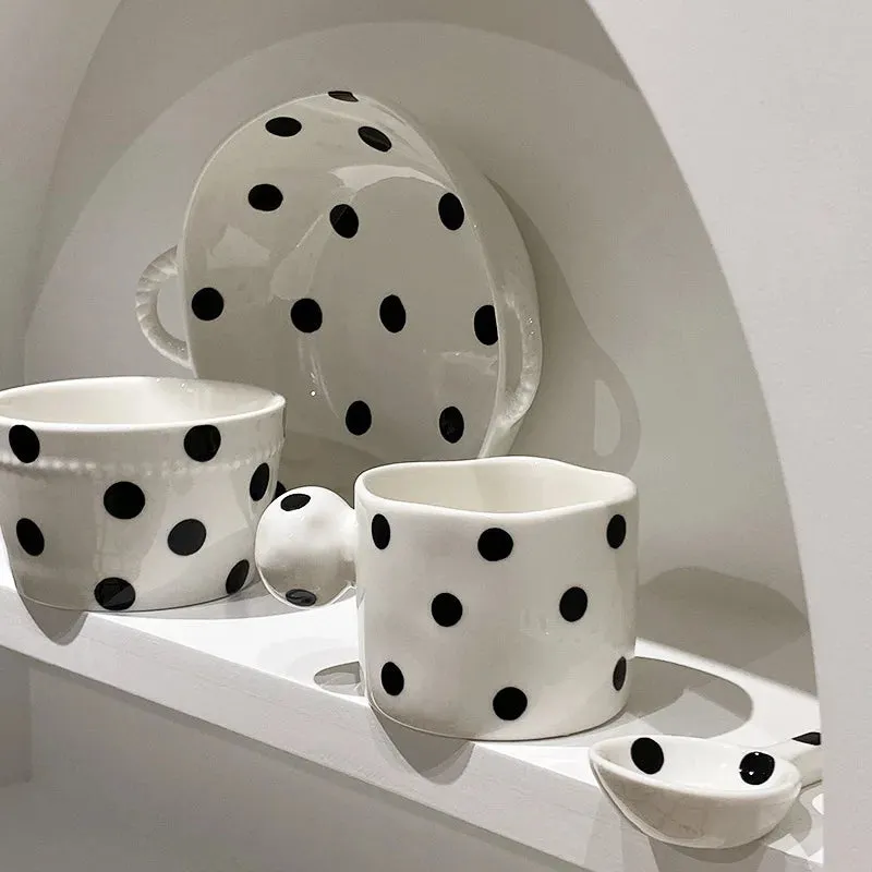 Creative Polka Dot Ceramic Dishes & Coffee Cups - Stylish Tableware for Every Occasion