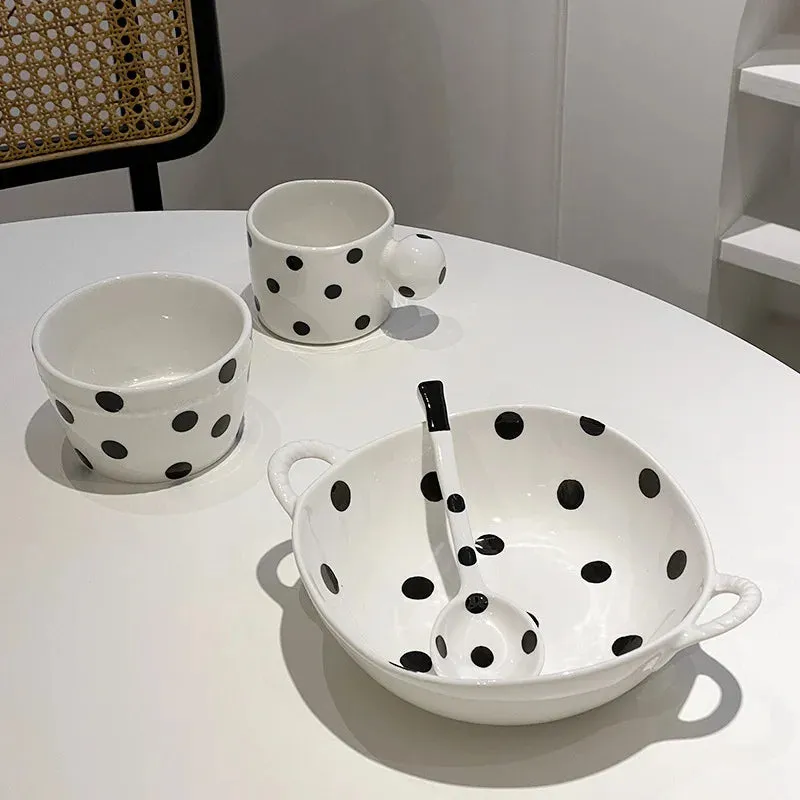 Creative Polka Dot Ceramic Dishes & Coffee Cups - Stylish Tableware for Every Occasion