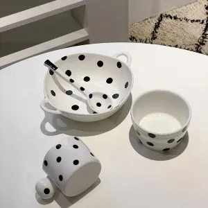 Creative Polka Dot Ceramic Dishes & Coffee Cups - Stylish Tableware for Every Occasion