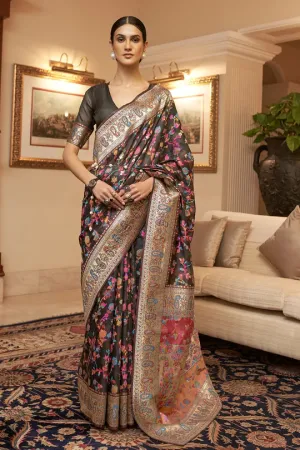Elaborate Black Pashmina saree With Transcendent Blouse Piece