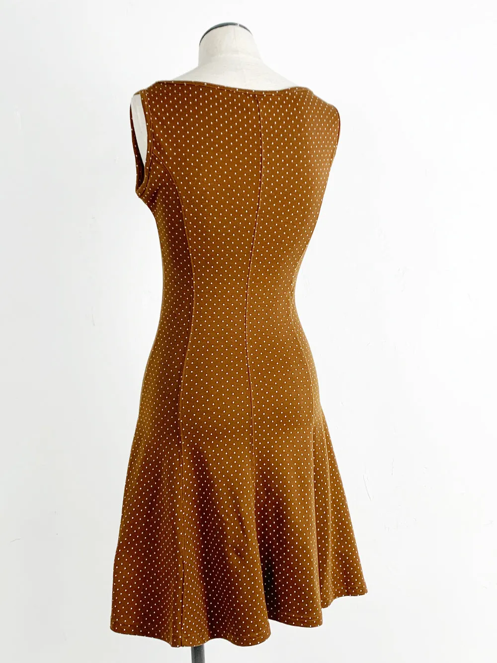 EXPRESS Brown and White Polka Dot Sleeveless Skater Dress