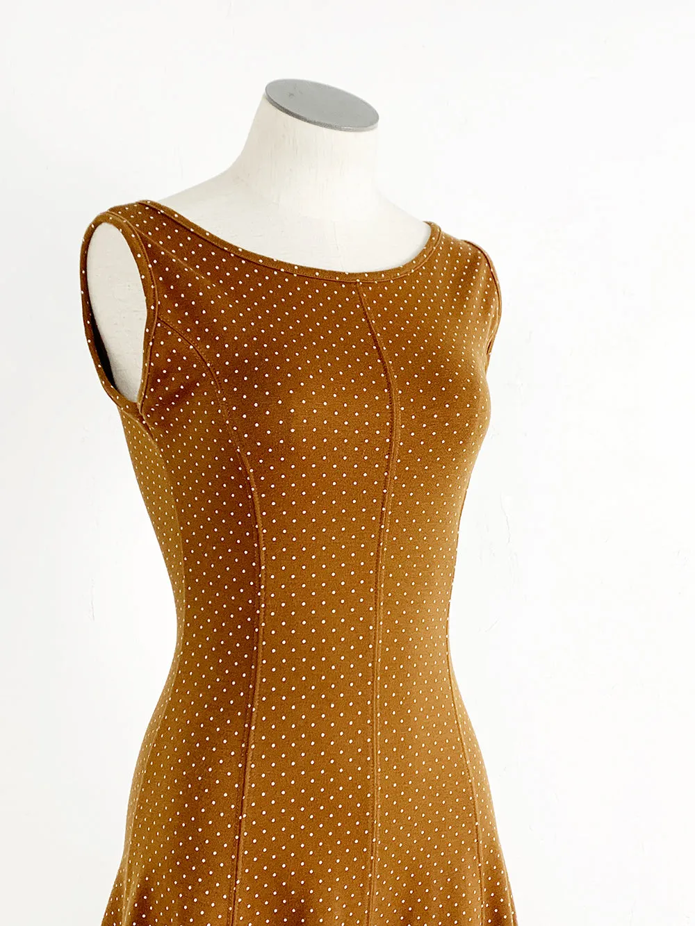 EXPRESS Brown and White Polka Dot Sleeveless Skater Dress