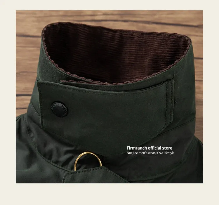 Firmranch Amekaji British Vintage Oil Wax Hunting Jacket Cargo Waterproof Trench Coat Fall Winter Blazer Men Women Free Shiping