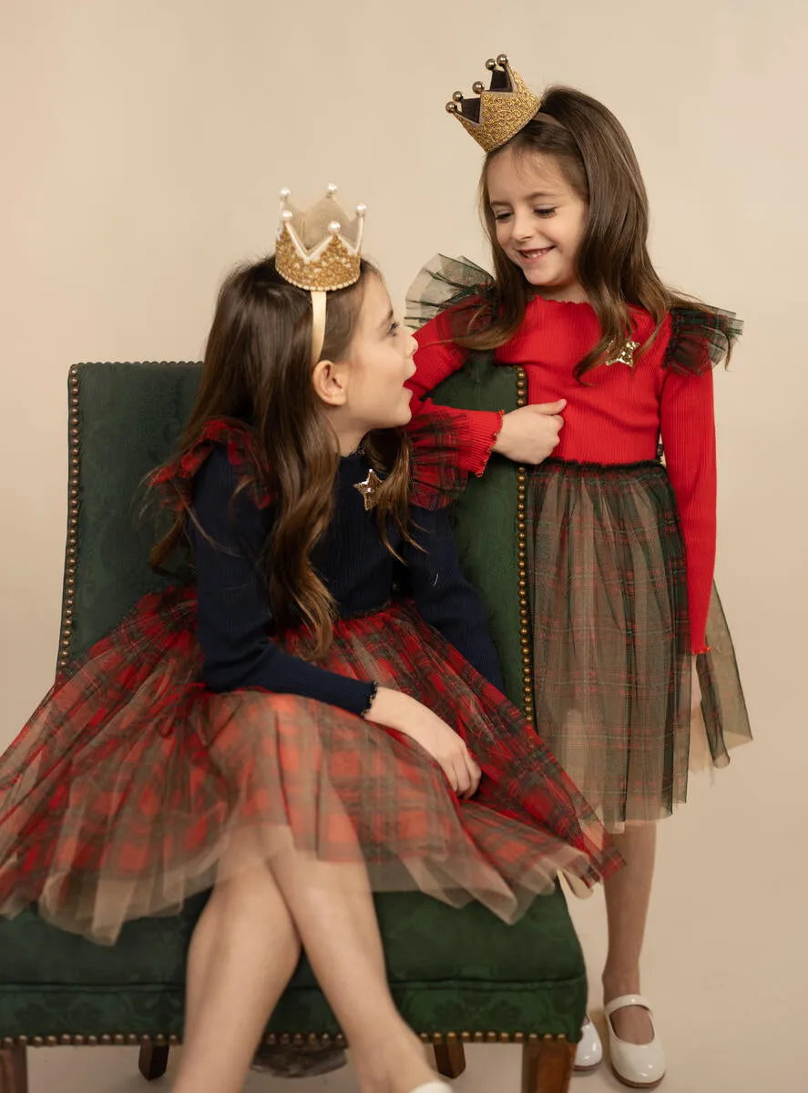Girls Dresses | Checker Frill Tutu- Red | Petite Hailey