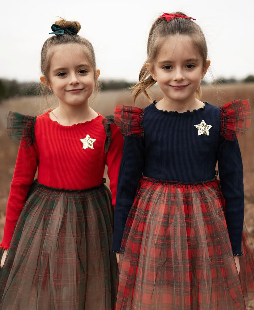 Girls Dresses | Checker Frill Tutu- Red | Petite Hailey