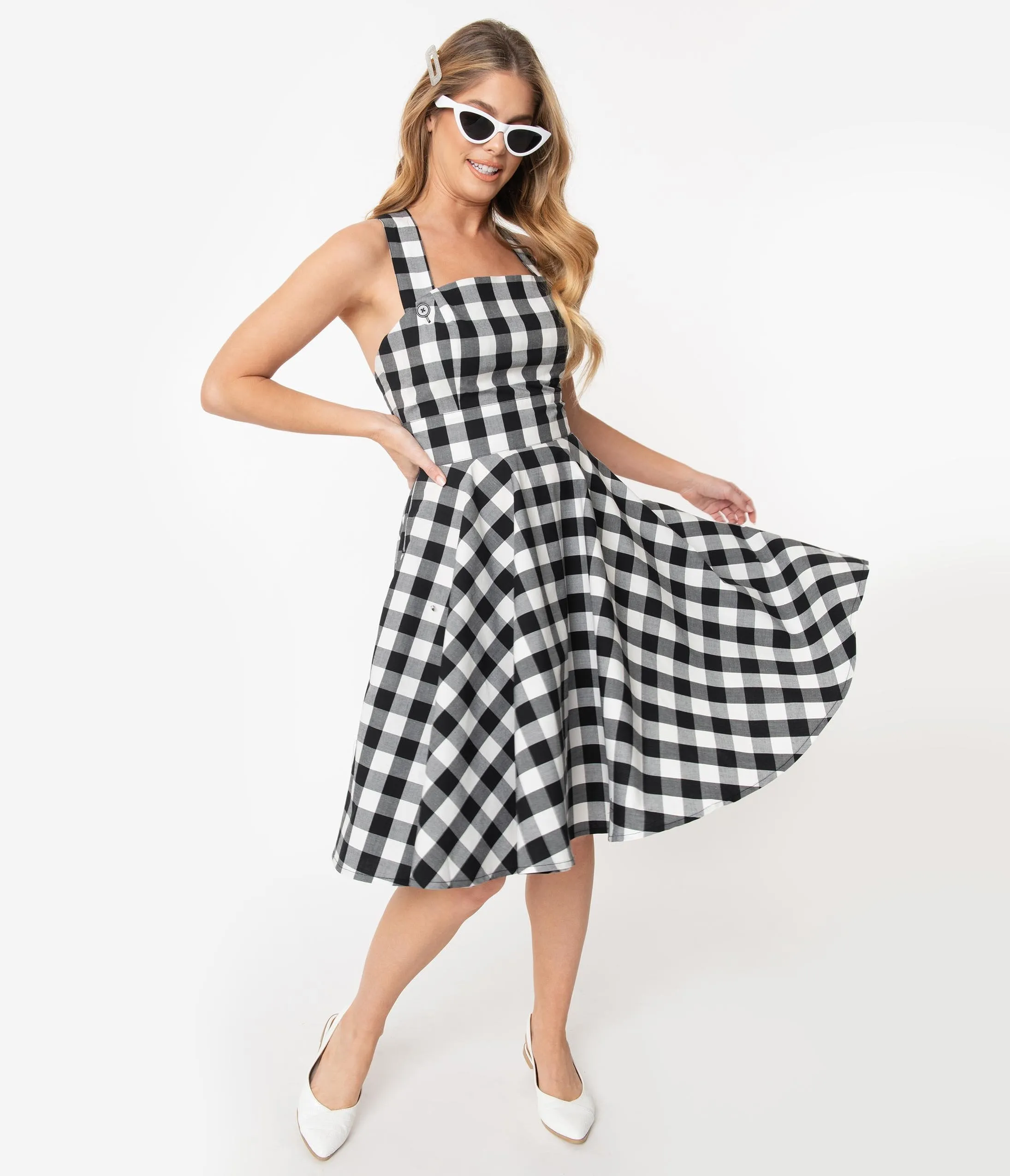 Hell Bunny Black & White Gingham Victorine Pinafore Dress