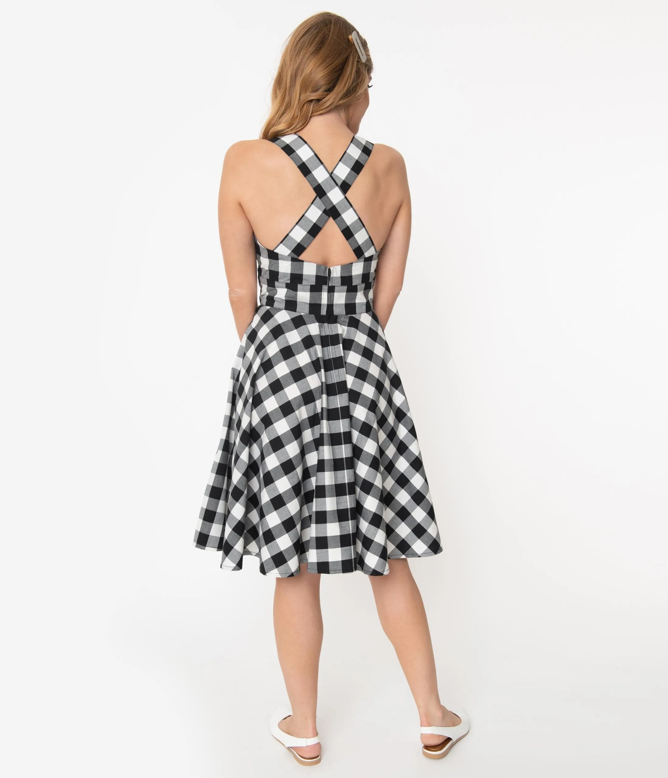 Hell Bunny Black & White Gingham Victorine Pinafore Dress