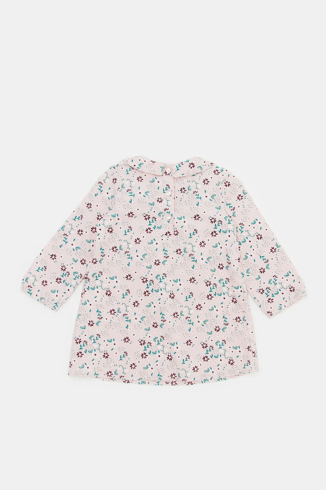 Infant Girls Pink Peter Pan Collar Printed Dress