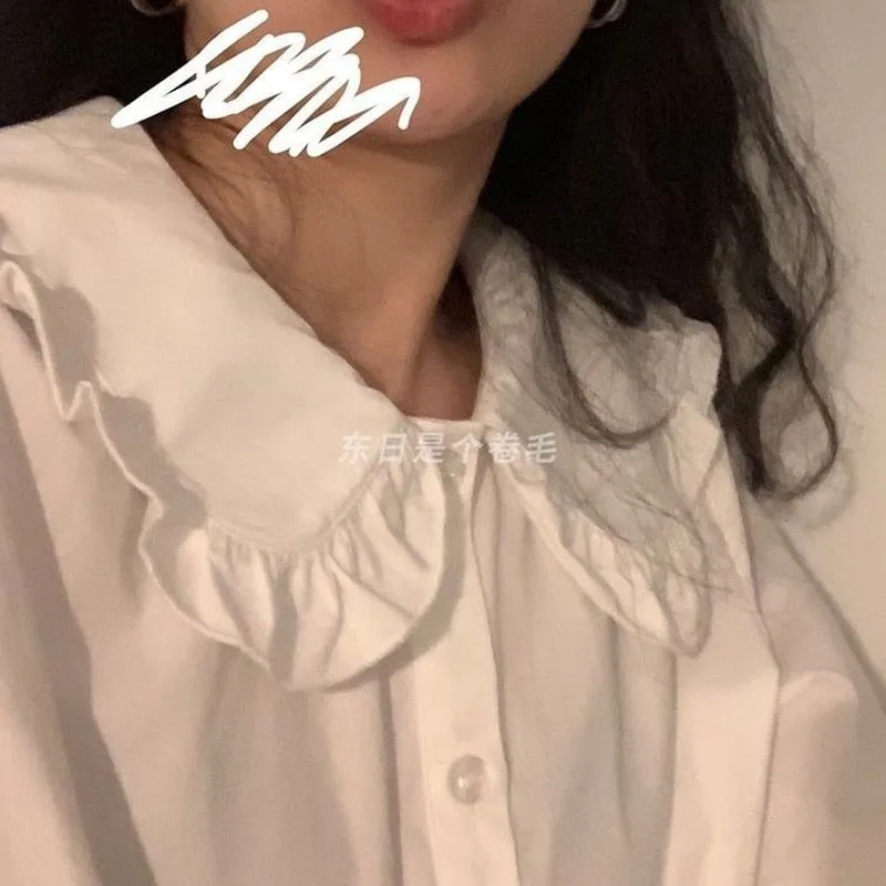 Joskaa HOUZHOU White Shirt Women Vintage Elegant Blouse Female Long Sleeve Sweet Preppy Style Kawaii Chic Basic Shirts Lolita Aesthetic