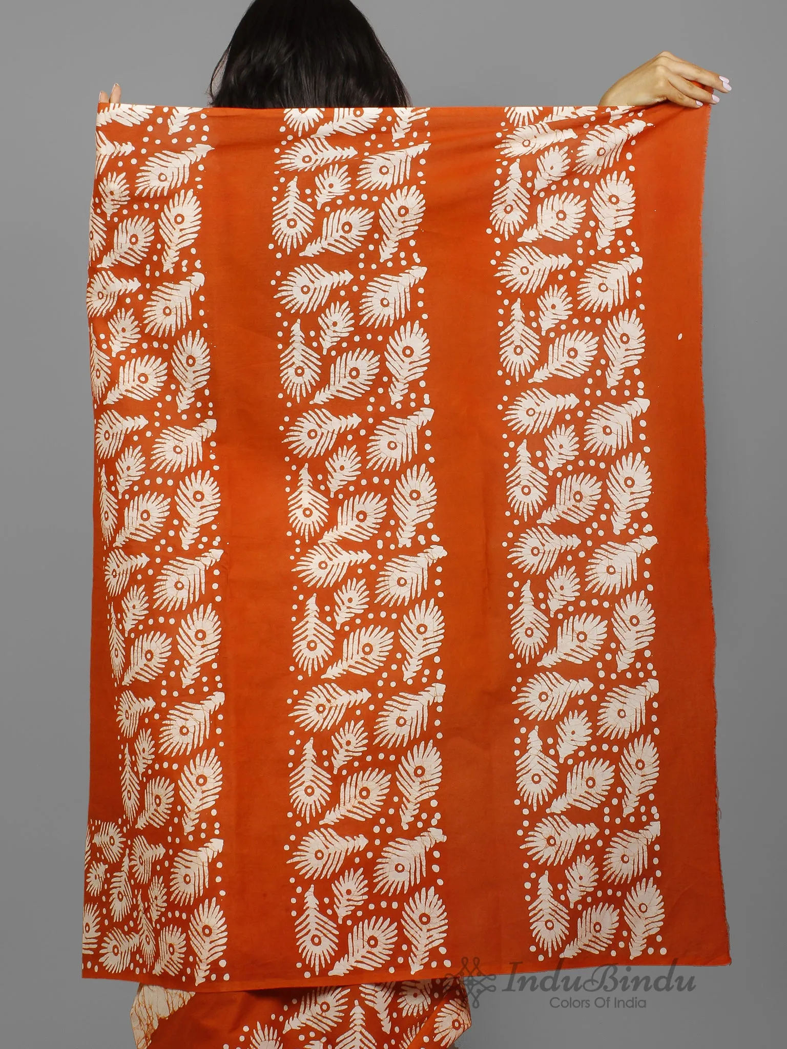 Maroon Ivory Hand Batik & Block Printed Cotton Saree - S031702242