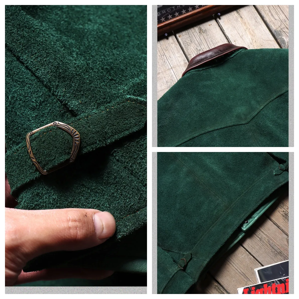 Men's 1920s Suede Ranch Jacket Green