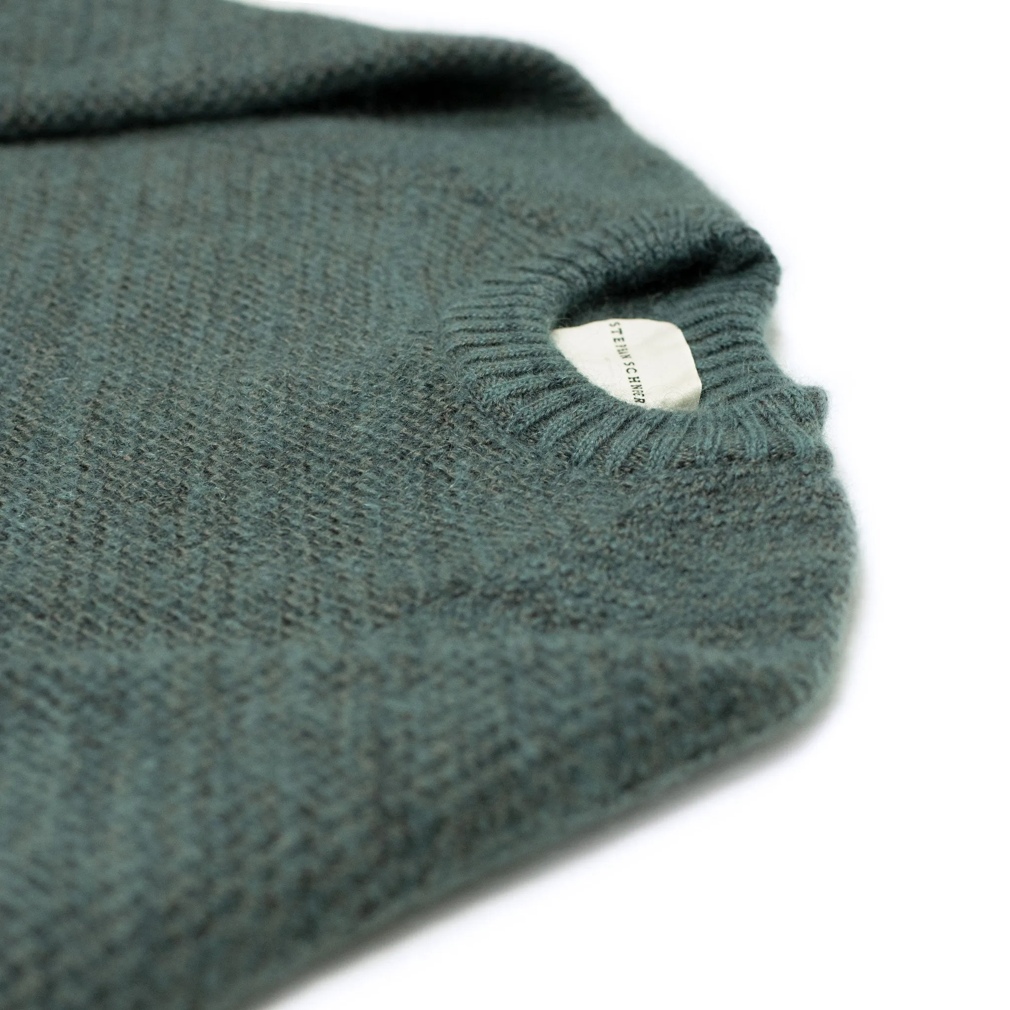 "Boucle" crewneck raglan sweater in "Petrol" wool mohair birdseye