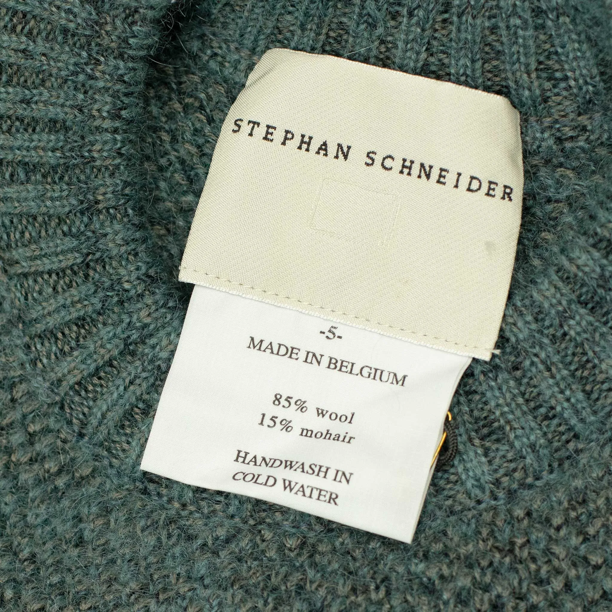 "Boucle" crewneck raglan sweater in "Petrol" wool mohair birdseye