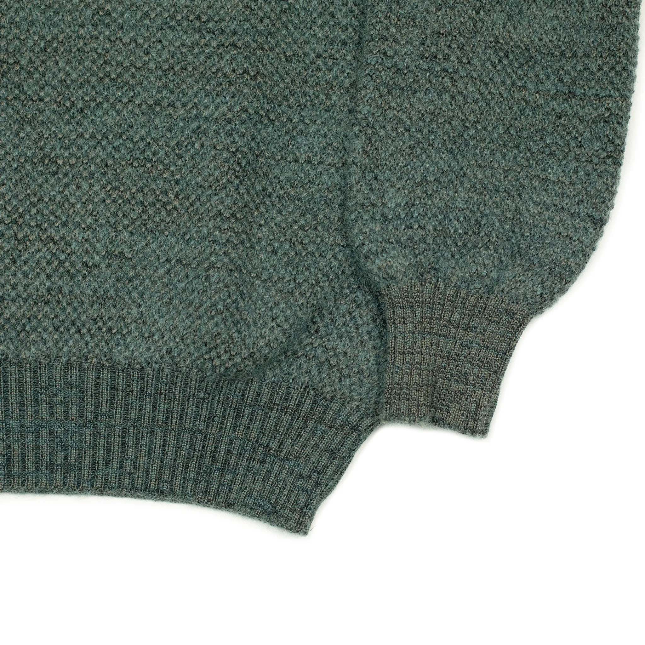 "Boucle" crewneck raglan sweater in "Petrol" wool mohair birdseye
