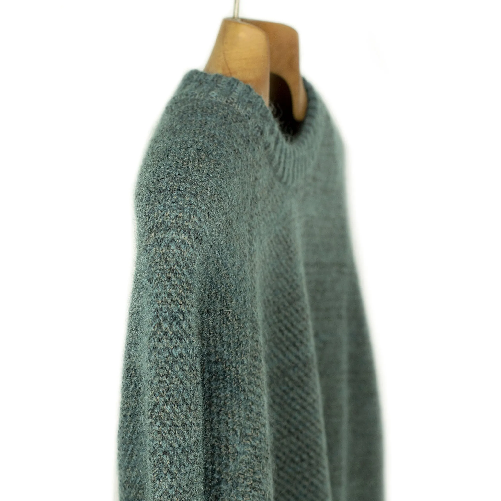 "Boucle" crewneck raglan sweater in "Petrol" wool mohair birdseye