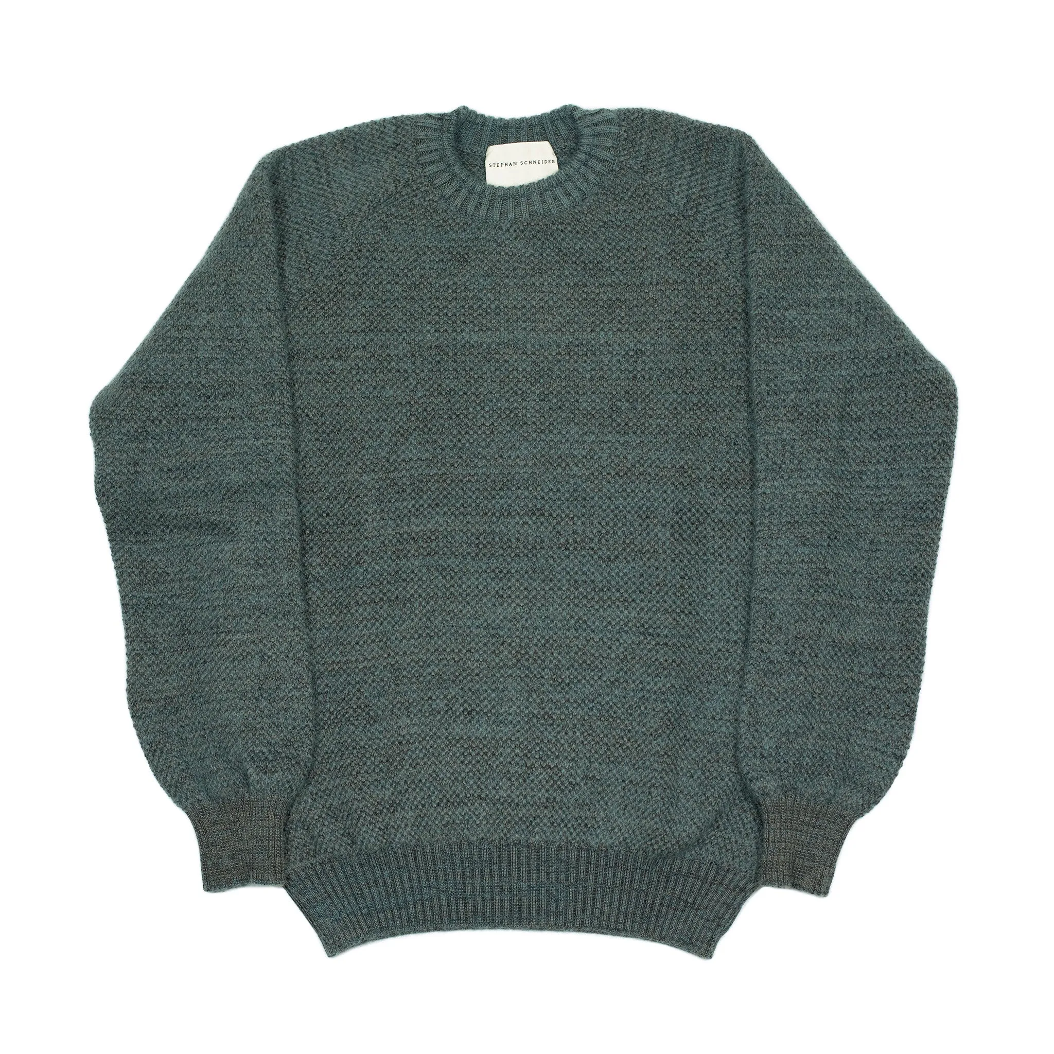 "Boucle" crewneck raglan sweater in "Petrol" wool mohair birdseye