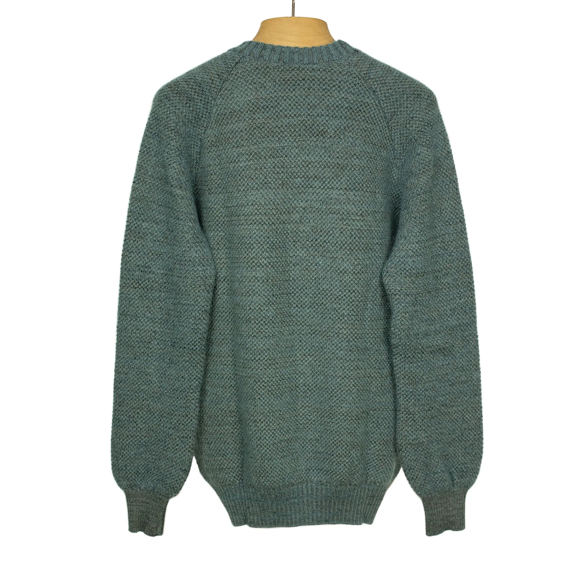 "Boucle" crewneck raglan sweater in "Petrol" wool mohair birdseye