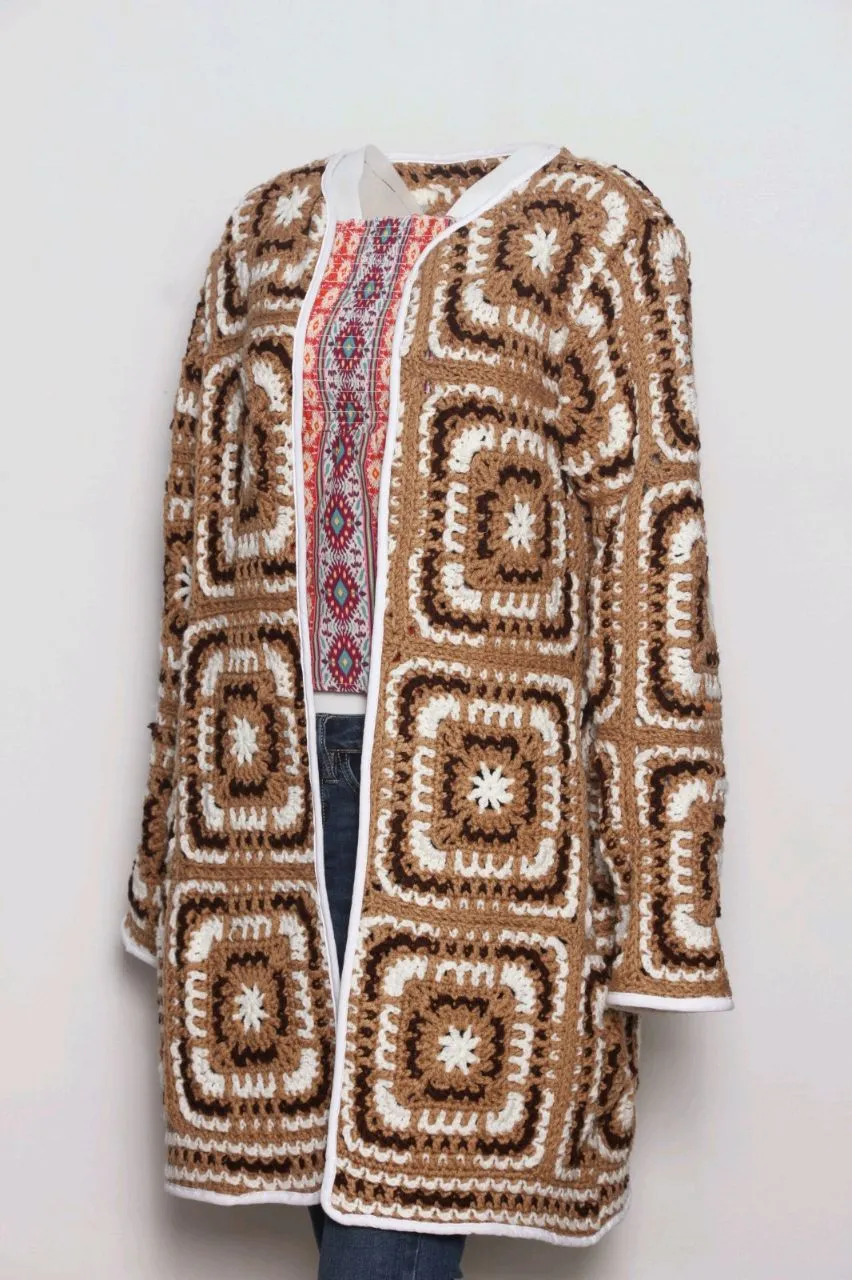 Reworked Ladies Open Top Coat made using Printed Crochet, Style # CR192