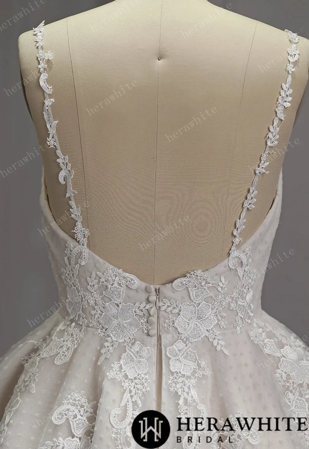 Short Tulle Ballgown Polka Dots Wedding Dress with Straps